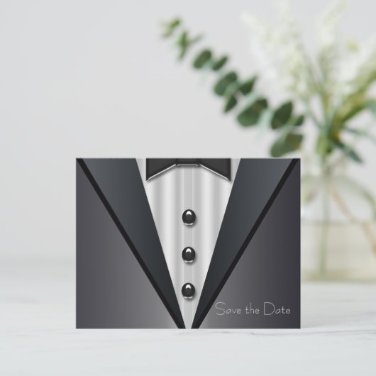 Tuxedo und Dress Save the Date Ankündigungspostkarte (Stehend Vorderseite)