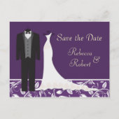 Tuxedo und Gown Wedding Save the Date Postcard Ankündigungspostkarte (Vorderseite)