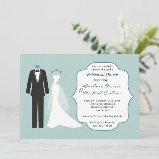 Tuxedo-und KleidProben-Abendessen-Einladung Einladung (Stehend Vorderseite)