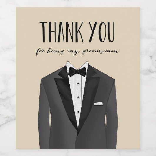 Tuxedo Vielen Dank Trauzeuge Label Weinetikett (Einzelnes Label)