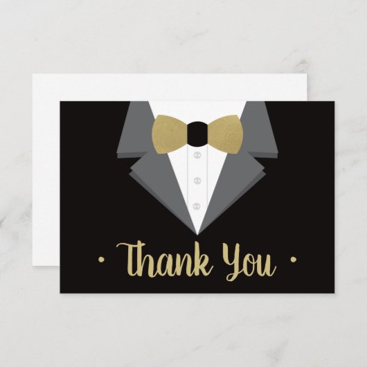 Tuxedo Vielen Dank You Card, Gold Krawatte RSVP Karte (Vorne/Hinten)