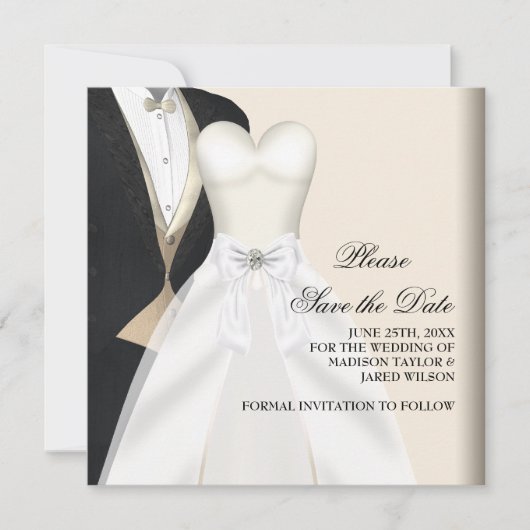 Tuxedo Wedding Dress Save the Date Schwarz-weiß (Vorderseite)