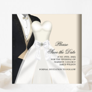 Tuxedo Wedding Dress Save the Date Schwarz-weiß