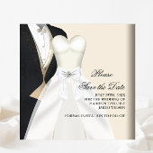 Tuxedo Wedding Dress Save the Date Schwarz-weiß