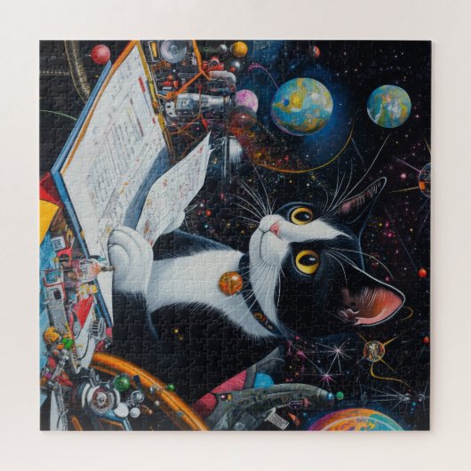 Tuxedo Weltraumkatze Revisionspläne Puzzle (Horizontal)