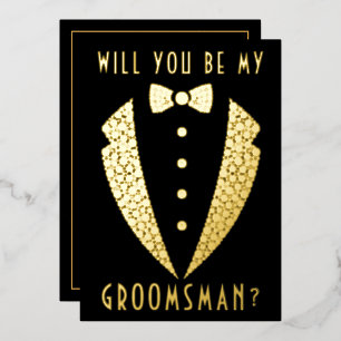 Tuxedo werden Sie mein Trauzeuge Real Gold Folieneinladung