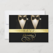 Tuxedo, White Rose Gold & Black Wedding RSVP Einladung (Vorderseite)