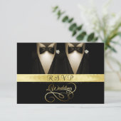 Tuxedo, White Rose Gold & Black Wedding RSVP Einladung (Stehend Vorderseite)