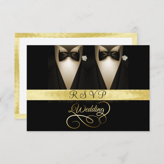 Tuxedo, White Rose Gold & Black Wedding RSVP Einladung (Vorne/Hinten)