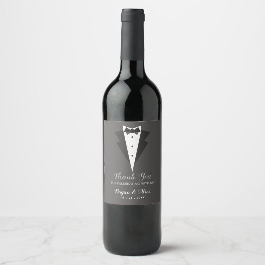 Tuxedo Wine Bottle Labels - Hochzeitsgroom-Trauzeu Weinetikett (Vorderseite)