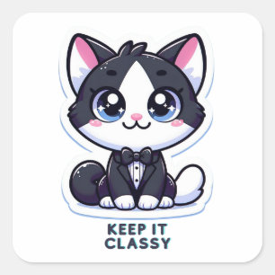 Tuxedokatze behielt sie elegant quadratischer aufkleber