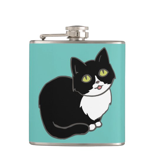 Tuxie Smoking Cat Flachmann (Vorderseite)