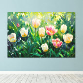 *~* TV2 Rote weiße Tulpen Stretched Canvas Print Leinwanddruck (Insitu (Holzboden))