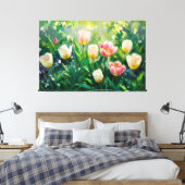 *~* TV2 Rote weiße Tulpen Stretched Canvas Print Leinwanddruck (Insitu (Schlafzimmer))