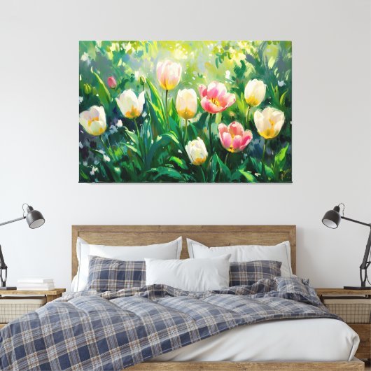 *~* TV2 Rote weiße Tulpen Stretched Canvas Print Leinwanddruck (Insitu (Schlafzimmer))