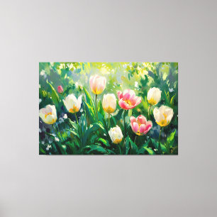 *~* TV2 Rote weiße Tulpen Stretched Canvas Print Leinwanddruck
