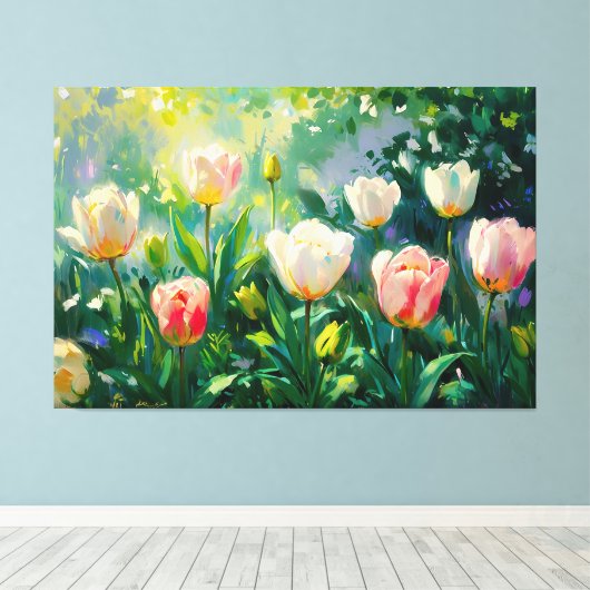 *~* TV2 Spring TULIPS Stretched Canvas Print Leinwanddruck (Insitu (Holzboden))