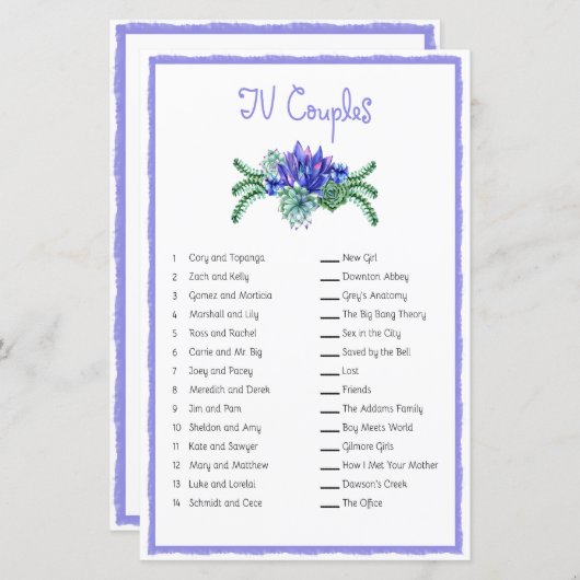 TV Couple Matching Sukkuläres Brautparty Game (Vorne/Hinten)