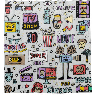 TV Serie Doodles: Funny Vintages Set. Duschvorhang