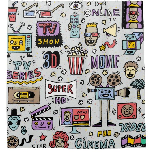 TV Serie Doodles: Funny Vintages Set. Duschvorhang (Vorderseite)