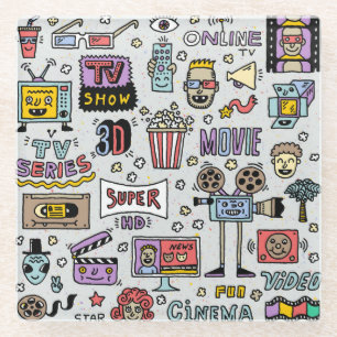 TV Serie Doodles: Funny Vintages Set. Glasuntersetzer