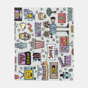 TV-Serien-Doodle: Lustige Vintage-Set. Fleecedecke