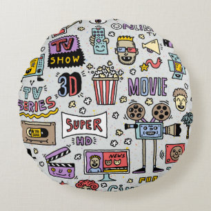 TV-Shows, Serien und Filme Lustige Doodle vintage Rundes Kissen
