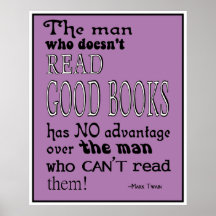 Twain's Read Good Books Quote Poster in Lila