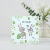 Twee paashaasjes met ei en bloem. karte (Stehend Vorderseite)
