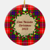 Tweedie Clan Abzeichen & Tartan Personalisiert Keramik Ornament (Hinten)