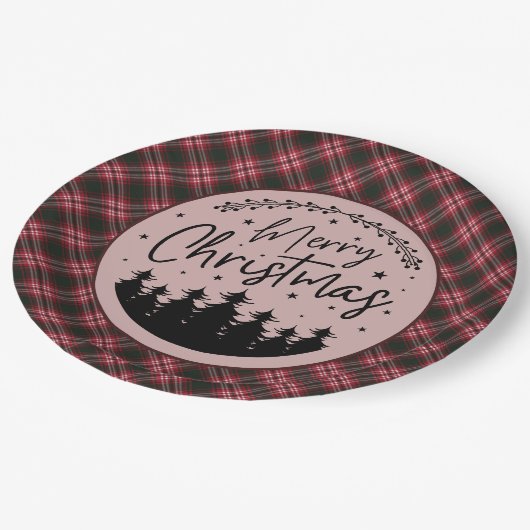 Tweedside Modern Scottish Tartan Christmas Pappteller (Schrägansicht)