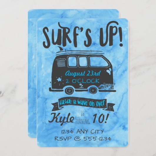 Tween Birthday - Surf Theme Einladung (Vorne/Hinten)