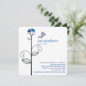 Tweet Bird Blue Bloom Dots Tree Chic Baby Dusche Einladung (Stehend Vorderseite)