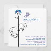 Tweet Bird Blue Bloom Dots Tree Chic Baby Dusche Einladung (Vorderseite)