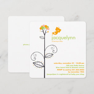 Tweet Bird Orange Bloom Dots Tree Chic Baby Dusche Einladung