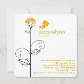 Tweet Bird Orange Bloom Dots Tree Chic Baby Dusche Einladung (Vorderseite)