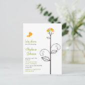 Tweet Bird Yellow Bloom Dots Tree Chic Baby Dusche Einladungspostkarte (Stehend Vorderseite)