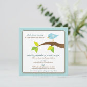 Tweet für eine individuelle Kinderdusche (blau) Ge Einladung (Stehend Vorderseite)