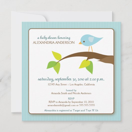 Tweet für eine individuelle Kinderdusche (blau) Ge Einladung (Vorderseite)