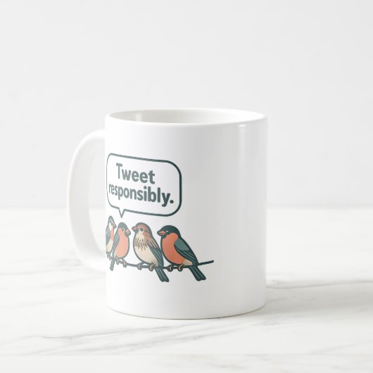 Tweet Responsibly Funny Bird Art Kaffeetasse (Vorderseite Links)