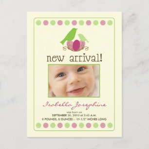 Tweet Tweet Baby Announcement Postcard (Limon) Ankündigungspostkarte