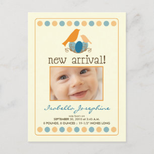 Tweet Tweet Baby Announcement Postcard (orange) Ankündigungspostkarte