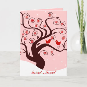 Tweet Tweet Cute Birds Swirl Tree Sweet Holidays Feiertagskarte