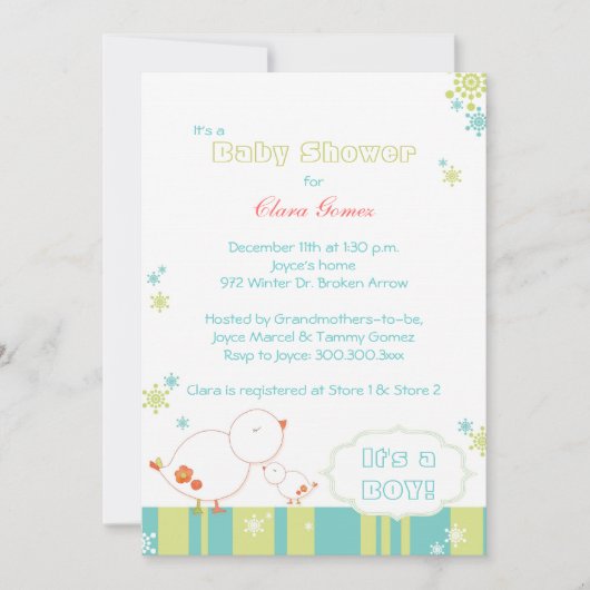 Tweet Tweet Winter Birds Baby Shower Einladung (Vorderseite)