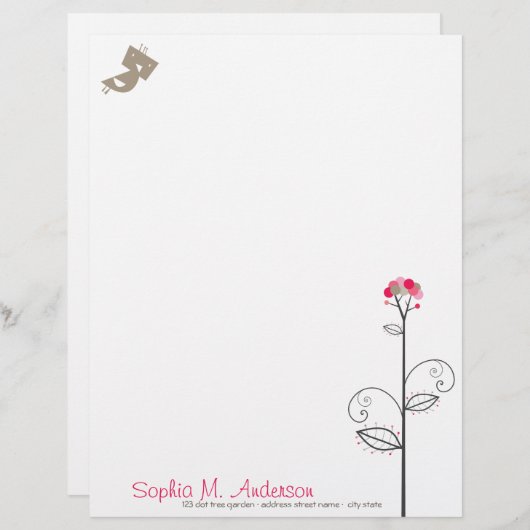 Tweet von Vogel- und Whimsical-Niedlichen Blütenba Briefbogen (Vorne/Hinten)