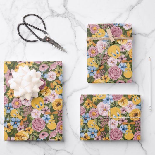 TWEETY™ Blumenstickerei-Muster Geschenkpapier Set (Vorderseite)