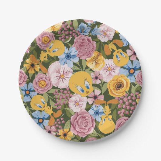 TWEETY™ Blumenstickereimuster Pappteller (Vorderseite)