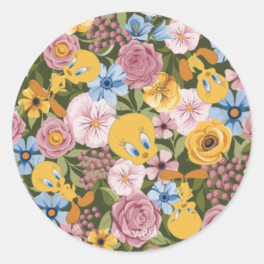 TWEETY™ Blumenstickmuster Runder Aufkleber (Vorderseite)