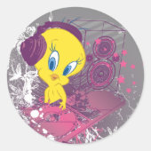 TWEETY™ Djing Runder Aufkleber (Vorderseite)
