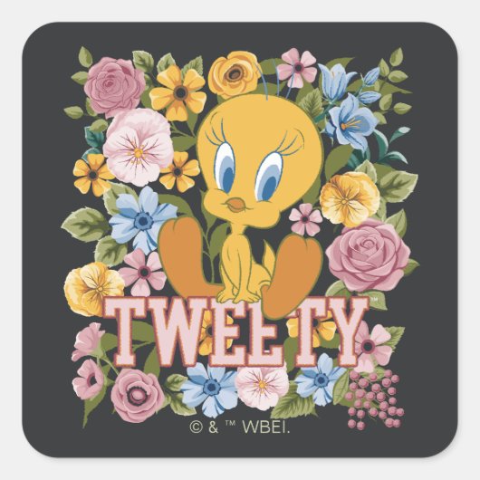 TWEETY™ Floral Embroidery Graphic Quadratischer Aufkleber (Vorderseite)